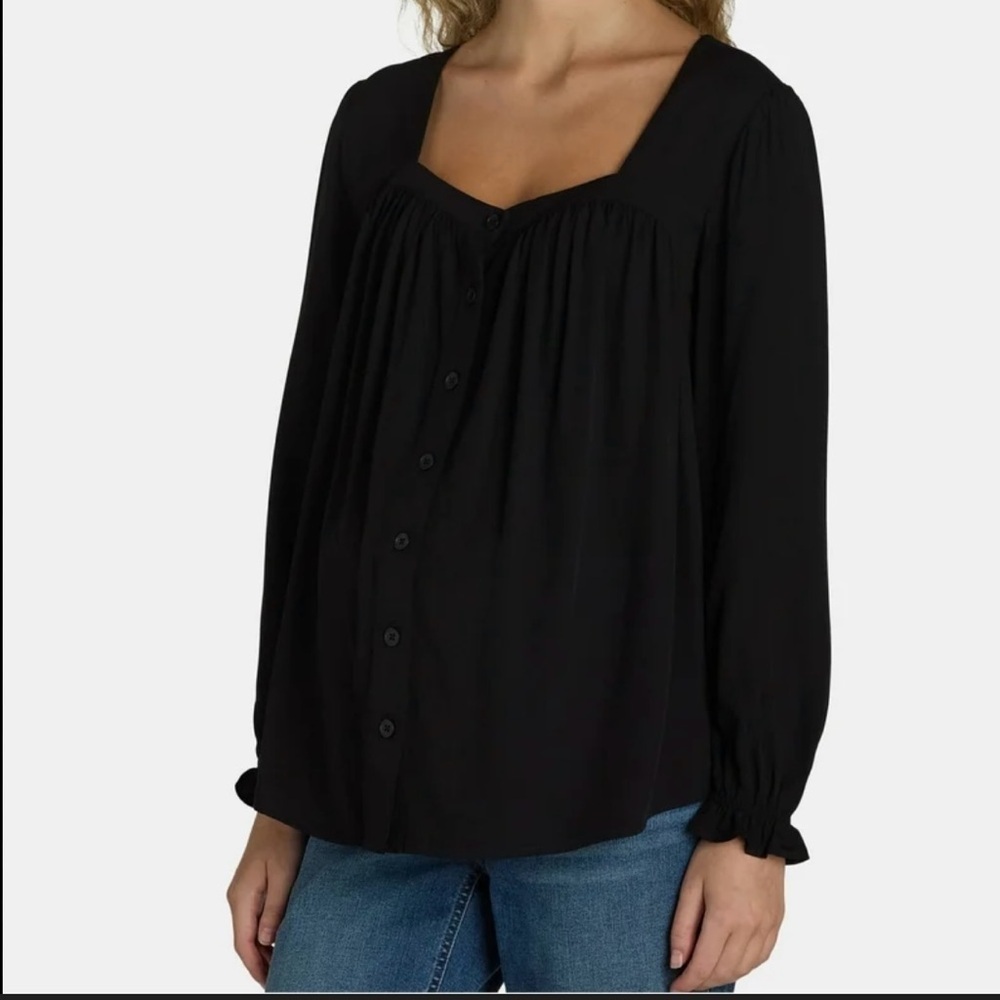 Time and Tru Black Square-Neck Maternity Button-Front Blouse Size Small